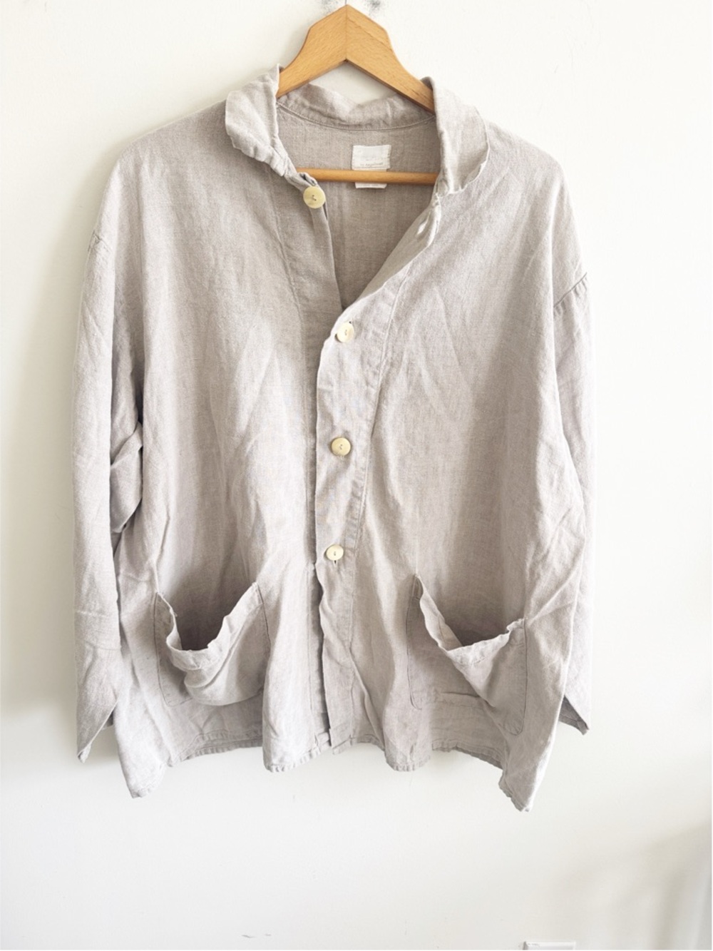 Flax 100% linen tan oversized slouchy artsy button down top size small